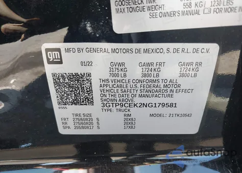 2022 GMC Sierra 1500 Limited 4Wd Short Box Elevation из США, поврежденный, VIN 3GTP9CEK2NG179581